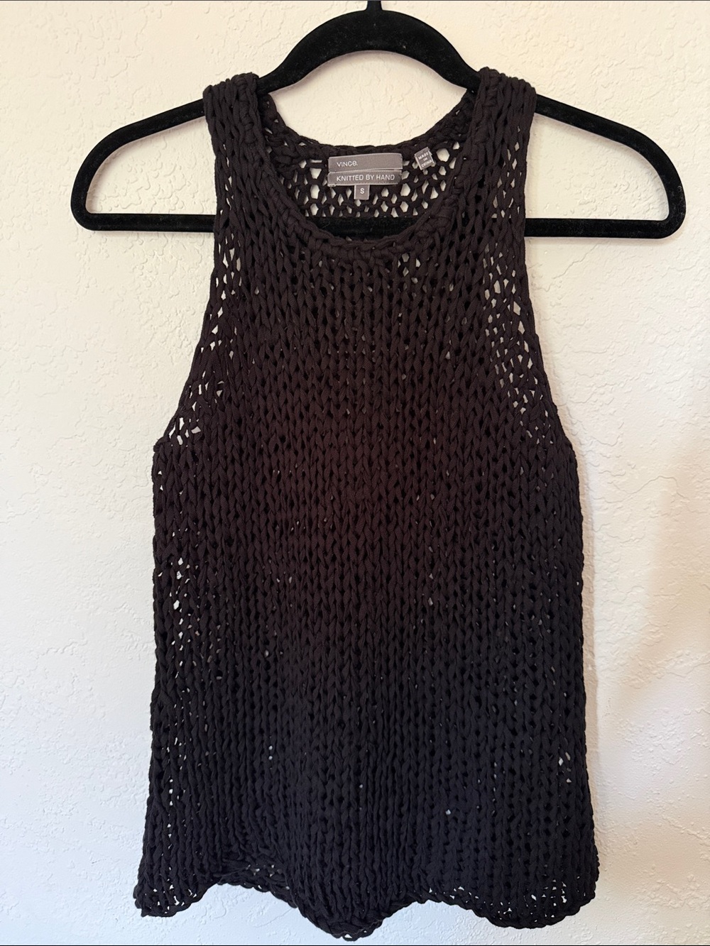 Vince Knitted By Hand Black Open Knit Sleeveless Tank